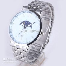 Brand New Women's Men Big White Dial Day Night Shift Stainless Steel