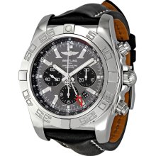 Breitling Chronomat GMT Black Dial Black Leather Mens Watch AB041012-F556BKLT