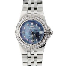 Breitling Windrider Starliner Factory Diamond Bezel & Blue Mop Ss Watch A71340