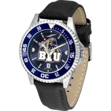 Brigham Young (BYU) Cougars Competitor AnoChrome Men's Watch with Nylon/Leather Band and Colored Bezel