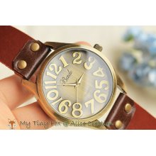 Brown Leather Watch Big Dial Face WH35 ( Limited Edition )