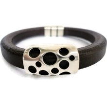 Brown Licorice Spanish Leather Bracelet mens with silver zamak.Regaliz