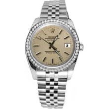 Brown stick dial SS jubilee date just Rolex diamond bezel watch datejust