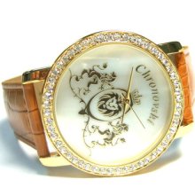 Brown Strap Ladies Iced Out Fashion Watches Ftg10