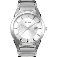 Bulova 96b015 Men's Stainless Steel Bracelet White Dial With Date Watch