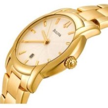 Bulova 97b107 Classic Collection Engraved Guilloche Dial 18k Gold Plated