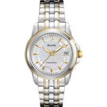 Bulova 98m112 Ladies Watch Two Tone Stainless Steel Mother Of Pearl Dial