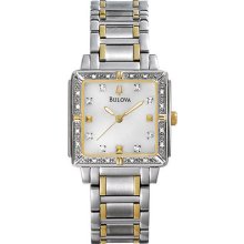 Bulova 98r112 Ladies Watch Two Tone Square Stainless Steel Link Bracelet Diamond