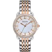 Bulova 98r144 Rose Two Tone Quartz Mother Of Pearl Dial Diamond