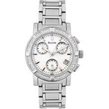 Bulova Chrono Mop Dial Diamonds 96r19 Steel Watch In Stock Ready