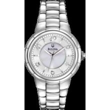 Bulova Ladies Rosedale 96l169 All Steel White Dial