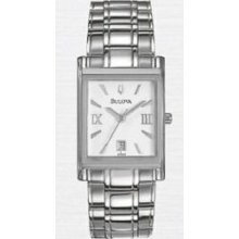 Bulova Ladies` Stainless Steel Dress Watch W/ Silver Rectangular Dial