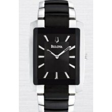 Bulova Men`s Stainless Steel Black Rectangular Dial Dress Watch