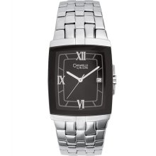 Caravelle Men's Watch w Rectangular Black Patterned Dial