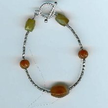 Carnelian, Red Agate, and Thai Hill Tribes Fine Liquid Silver Bracelet