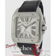 Cartier Santos 100 Large In Steel Steel Bezel - Black Strap