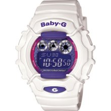 Casio Baby-g Bg1006sa-7b White Resin Band Digital Watch With Blue Face