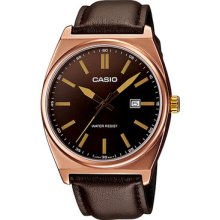 Casio Mtp-1343l-5b Analog Leather Watch Date Quartz Gents Aluminum Rosegold