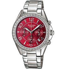 Casio Sheen Ladies Analog Red Dial Chronograph Dress Watch She-5022d-4a