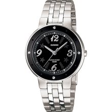 Casio Women's Core LTP1318D-1AV Silver Stainless-Steel Quartz Watch with Black Dial