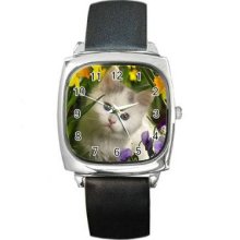 Cat Kitten Square Metal Watch 16