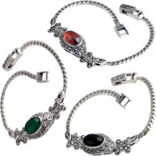 CET Domain Womenâ€²s Fashion Bracelet Red Garnet Gemstone Green Agate Black Onyx-Color green