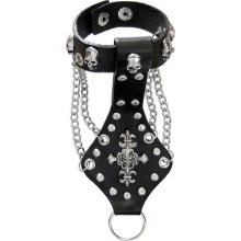 Cgc Steel And Black Leather Charm, Chain And Fleur De Lis Cross Bracelet