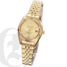 Charles Hubert Classic Ladies Gold Tone Champagne Dial All Weather Watch with Date 6444