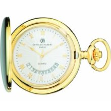 Charles-Hubert Paris 3900-G Gold-Plated Brass Hunter Case Quartz Pocket Watch