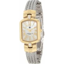 Charles-Hubert Paris 6808-T Two-Tone Stainless Steel Wire Bangle White MOP Dial Watch