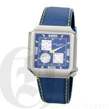 Charles Hubert Premium Mens Stainless Steel Watch with Blue Genuine Leather Strap 3742-E