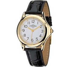 Chronostar Forever Round White Dial Watch With Yellow Gold Plated Bezel And Black Strap