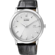 Citizen Bm7190-05a Men's Eco-drive Silver Tone Dial Black Leather Strap Watch