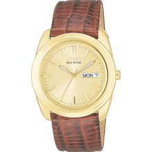 Citizen Eco-drive Dress Brown Leather Gold Dial Men's Watch Bm8002-01p