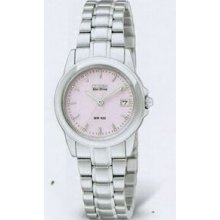 Citizen Eco Drive Ladies` Silver Silhouette Sport Watch W/ Pink Dial & Date