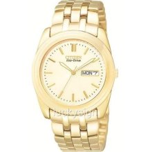 Citizen Eco Drive Mens Gold Tone Day Date Watch