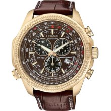 Citizen Men's Eco-Drive Perpetual Calendar Alarm Chronograph Brown Dial Brown Leather Strap BL5403-03X