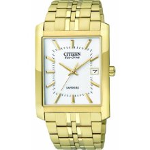 Citizen Men's Quartz Watch With White Dial Analogue Display And Yellow Stainless Steel Bracelet Bm6782-52A