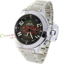 Classic Black Almmens Sports Wrist Watch Stainless Steel Led Big Winder Quartz A