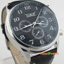 Classic Men Black Automatic Mechanical 6 Hands 3 Sub-dials Clock Wrist Watch