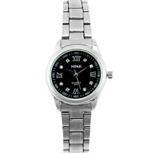 Classic Roman Number Stainless Steel Band Women's Watch (Black Dial) - Black - Stainless Steel