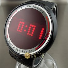 Clock Water Digital Led Touch Screen Hours Date Black Rubber Wrist Watch Wt097