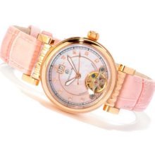 Constantin Weisz Women's Automatic Diamond Accented Mother-of-Pearl Dial Pink Leather Strap Watch PINK