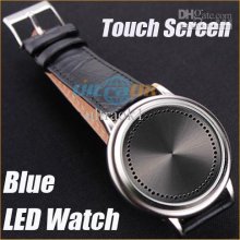 Cool Blue Led Touch Screen Leather Band Fashion Wrist Watch Shipping