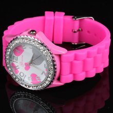 Crystal Rhinestone Case Soft Silicone Love Heart Style Jelly Wrist Quartz Watch