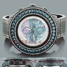 Custom Breitling Super Avenger White Blue Diamond Watch 55.7ct