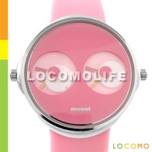 Cute Rolling Eye Eyeball Dual Time Zone Dial Watch Pink