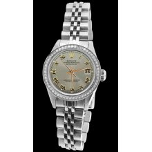 Datejust SS jubilee bracelet gray roman dial lady rolex watch diamond bezel