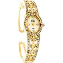 David Tutera Ladies Gold Tone Filigree CZ Cuff Bracelet Dress Quartz Watch 14788