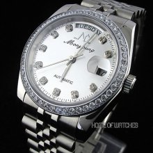 Deluxe Crystal Commercial Men Day/date Automatic Mechanical S/steel Wrist Watch